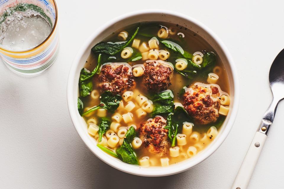 Drop meatballs into chicken broth with pasta and spinach for a quick soup.