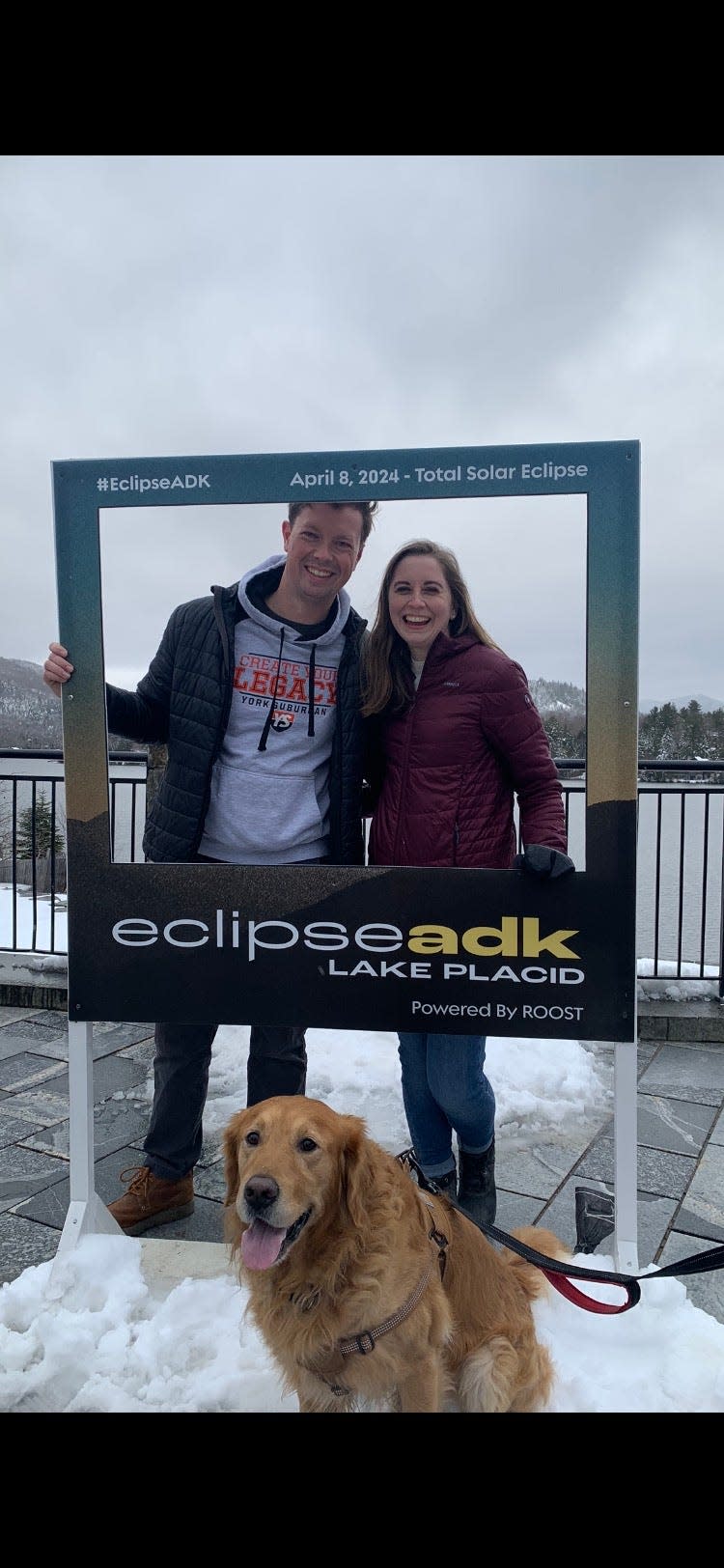 Jake and Allison Putsch and their dog, Levi, traveled to Lake Placid, New York to see the total solar eclipse.