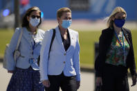 Denmark's Prime Minister Mette Frederiksen arrives for a NATO summit at NATO headquarters in Brussels, Monday, June 14, 2021. U.S. President Joe Biden is taking part in his first NATO summit, where the 30-nation alliance hopes to reaffirm its unity and discuss increasingly tense relations with China and Russia, as the organization pulls its troops out after 18 years in Afghanistan.(AP Photo/Francisco Seco, Pool)