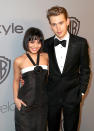 <p>Vanessa Hudgens and Austin Butler attend the InStyle and Warner Bros. Golden Globe Awards after-party. (Photo: Joe Scarnici/Getty Images for InStyle) </p>