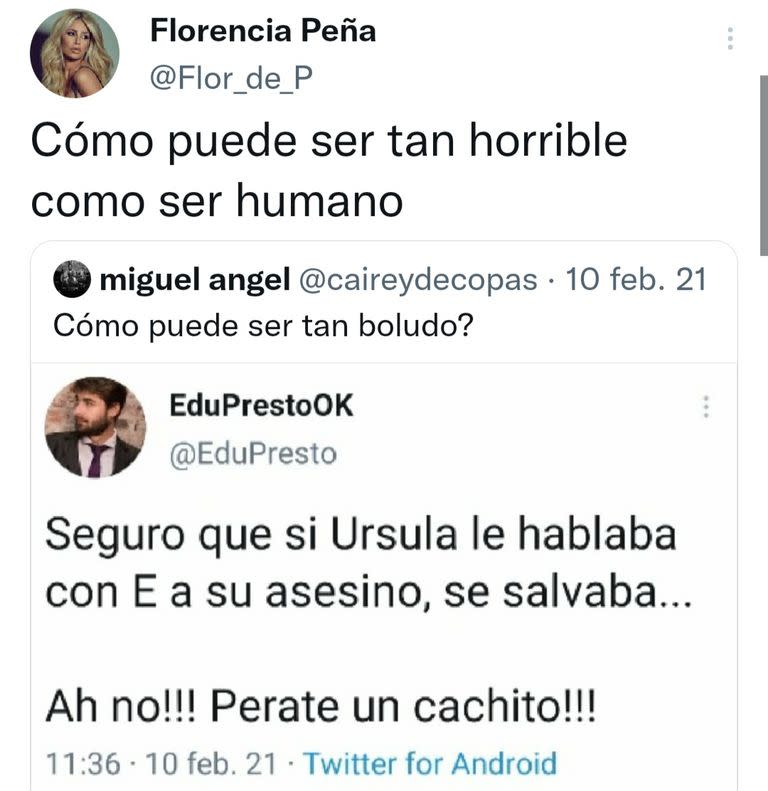 El tuit de Eduardo Prestofelippo que provocó el repudio de Florencia Peña