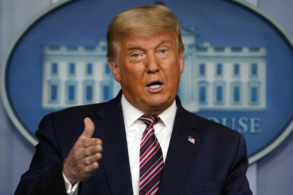 President Donald Trump speaks at the White House, Thursday, Nov. 5, 2020, in Washington. (AP Photo/Evan Vucci)