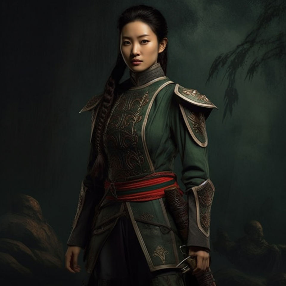 Mulan in her green soldier's uniform