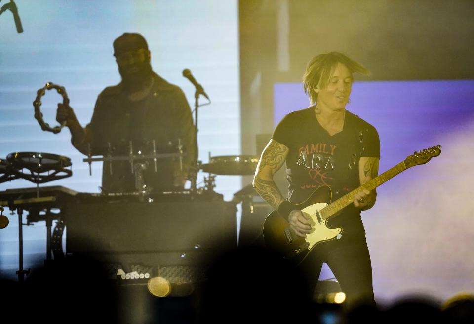Grammy Award-winning country singer and songwriter Keith Urban performs on Saturday, Feb. 17, 2024, during the NBA All Star Weekend at The Indiana Convention Center in Indianapolis.