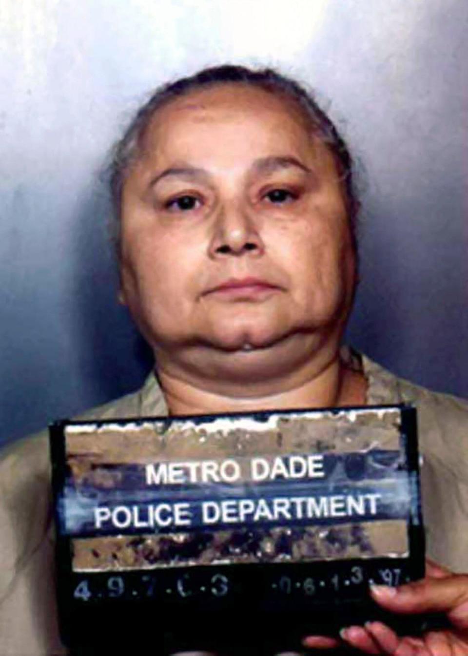 Griselda Blanco. Mugshot of the Colombian drug lord of the Medellín Cartel, Griselda Blanco Restrepo (1943-2012), Metro Dade Police, 1997