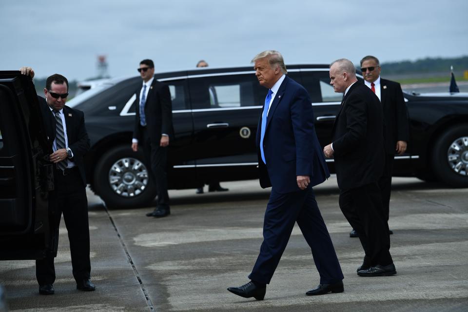 President Donald Trump arrives in Charlotte, North Carolina, on Aug. 24, 2020, for the Republican National Convention.