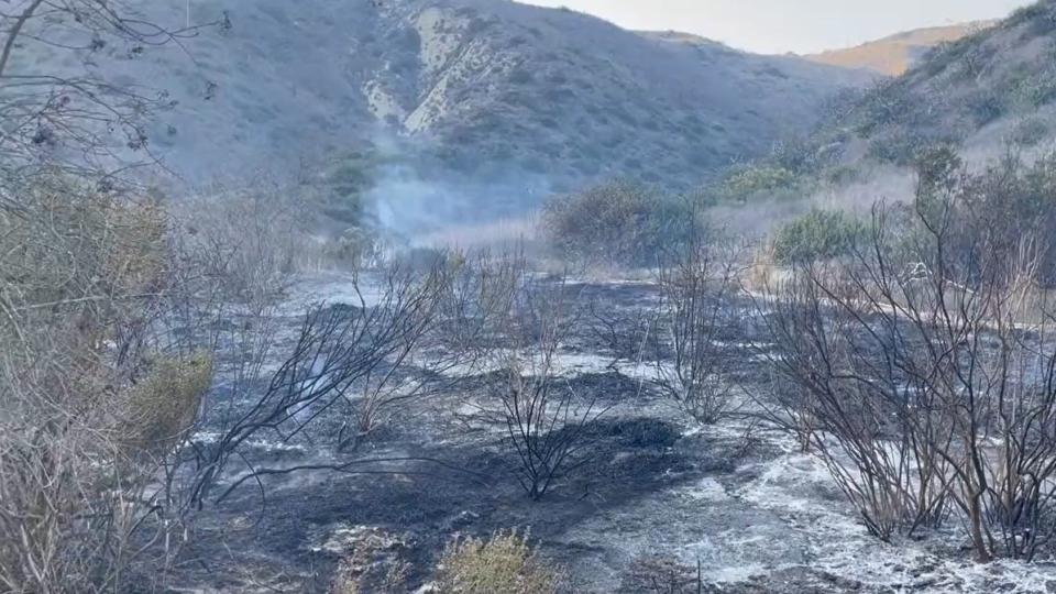 A brush fire burned about a quarter of an acre in Padre Juan Canyon north of Ventura late Friday afternoon, Oct. 21, 2022.