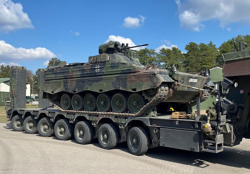 A Marder armoured infantry fighting vehicle of the German army Bundeswehr is pictured at Rukla military base