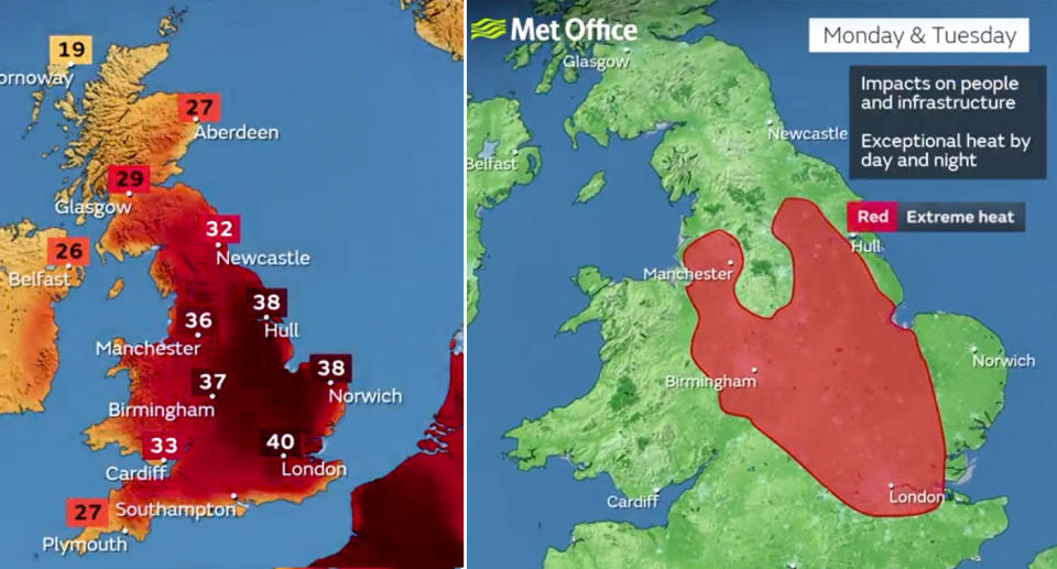 The UK has never had a extreme heat warning before. Source: Met Office