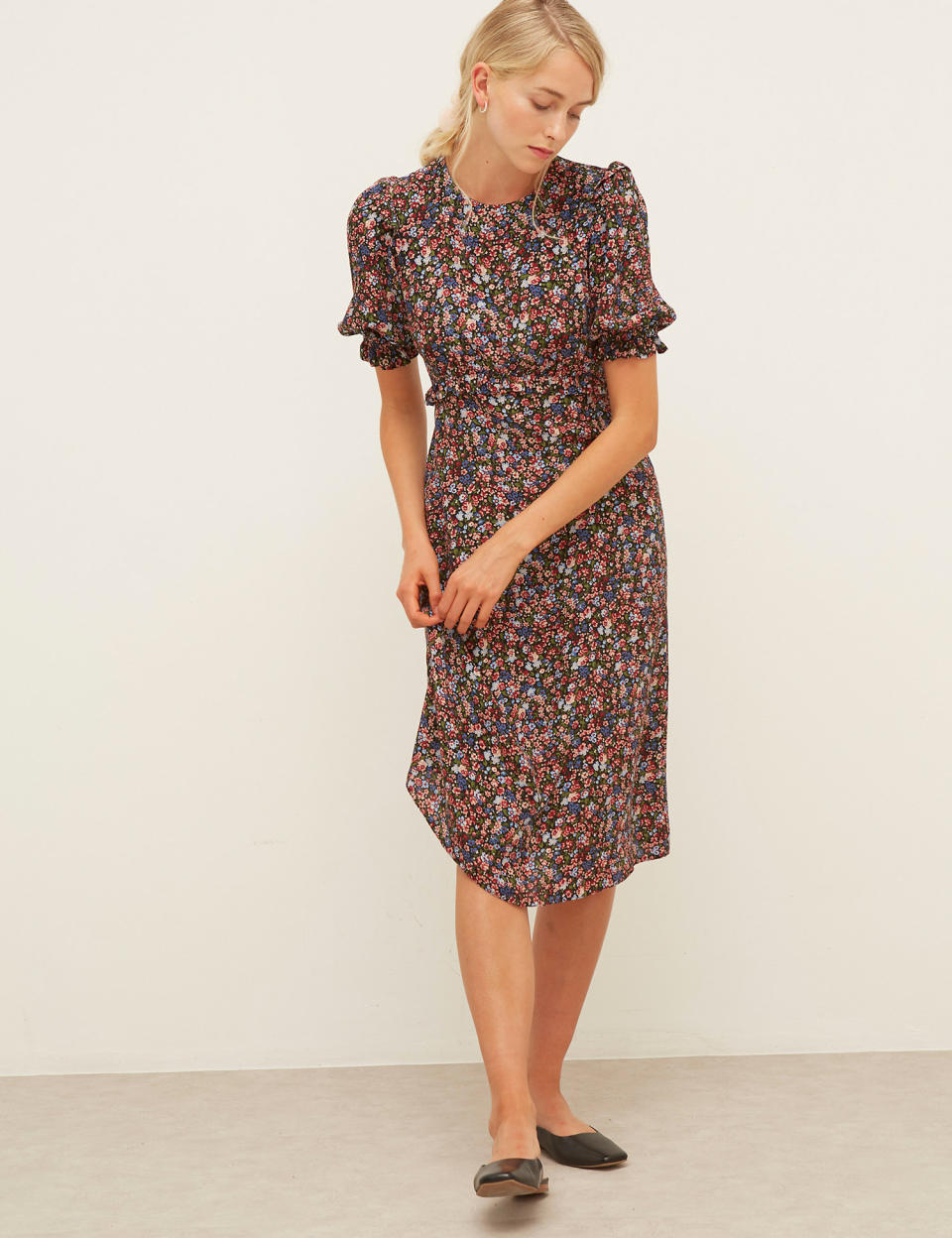 Floral Frill Detail Midi Waisted Dress (Nobody's child/ M&S)
