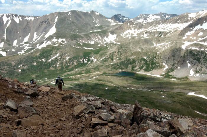 Hikers on the Decalibron, a popular linkup of Colorado peaks — until several of the peaks were closed by landowners; (photo/Michael Mangin)