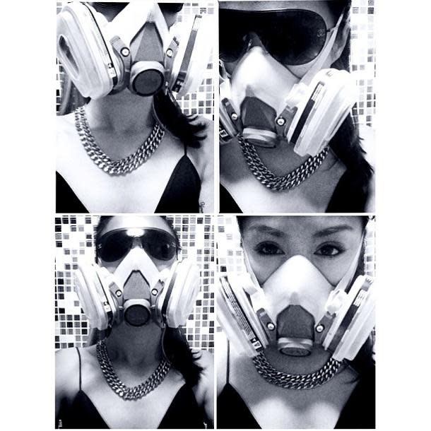 Singapore DJ and host Rosalyn Lee dons a gas mask in an Instagram photo (Instagram)