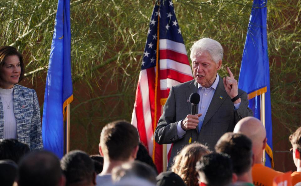 Former President Bill Clinton speaks at a rally outside Las Vegas on behalf of U.S. Sen. Catherine Cortez Masto and other Democratic candidates during the 2022 midterm elections.