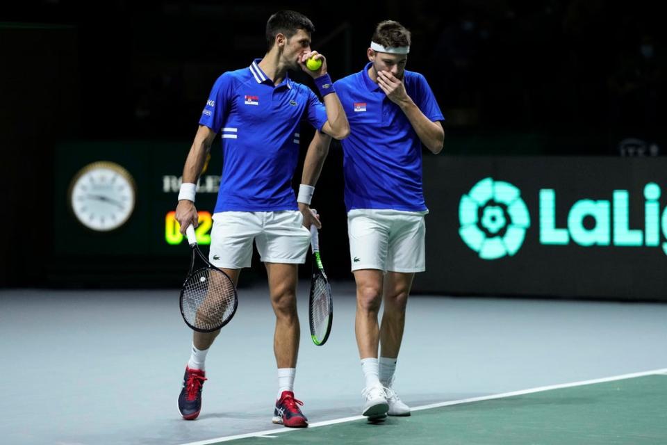 Novak Djokovic and team-mate Filip Krajnovic came up short (Bernat Armangue/AP) (AP)