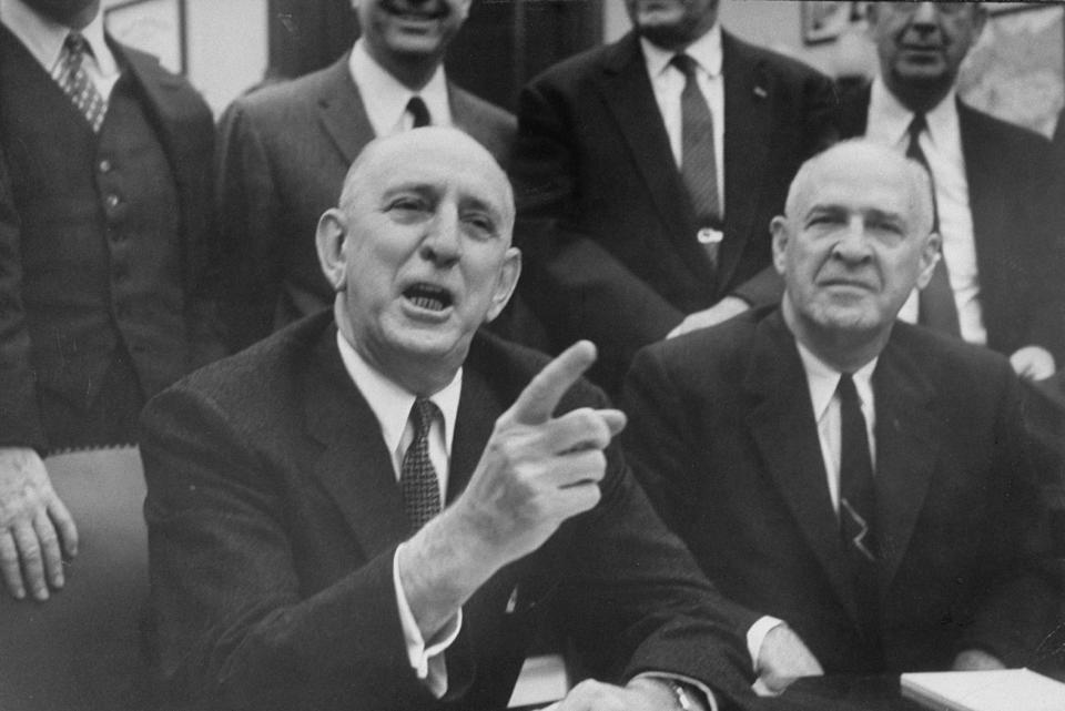 Sen. Richard Russell Jr. (front left) meeting with other Southern senators in 1959. (Photo: Paul Schutzer / Getty Images)