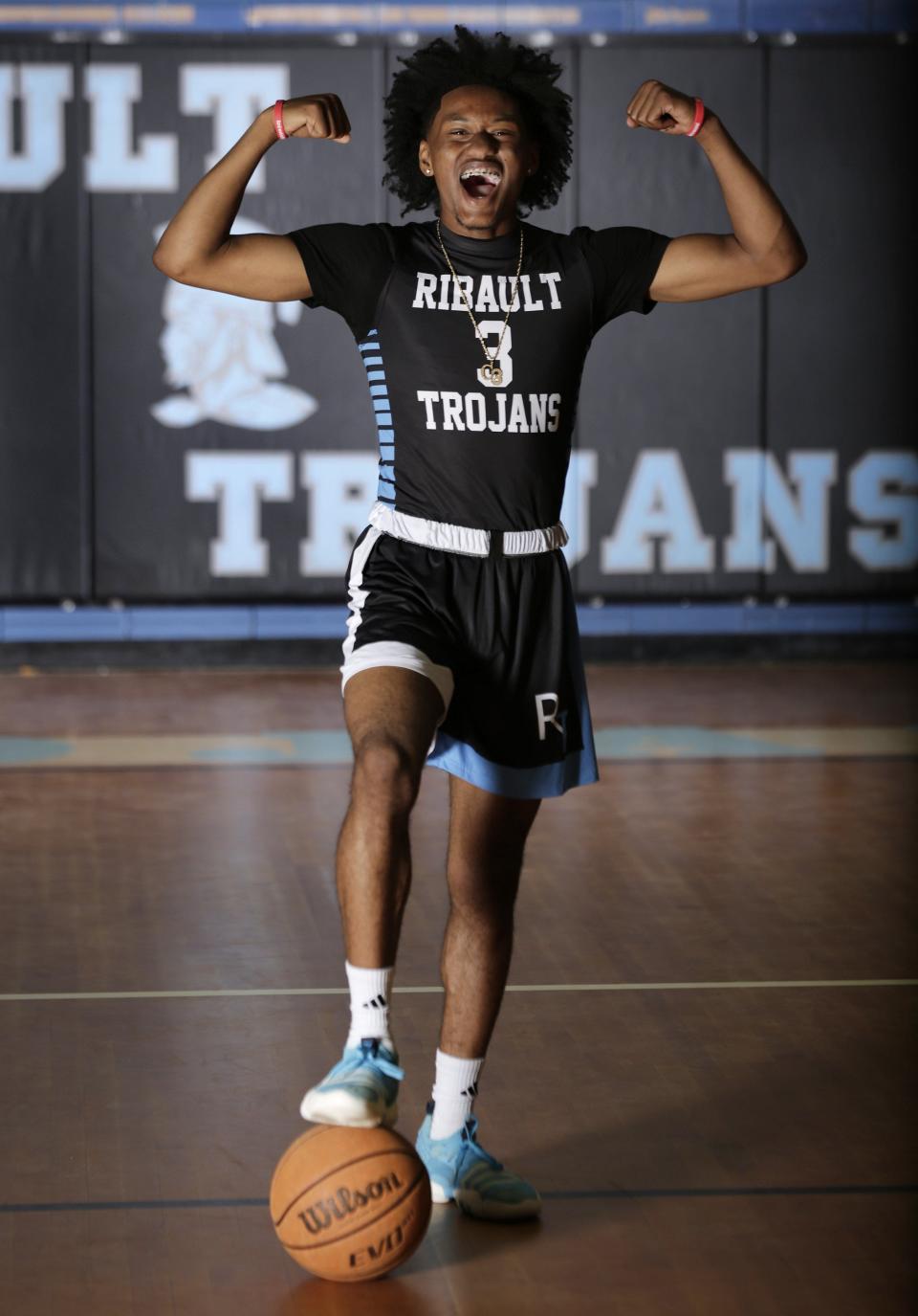 Ribault senior Caleb Williams is photographed for the All-First Coast award inside the Ribault Middle School gymnasium, north of the site where the high school is under reconstruction.