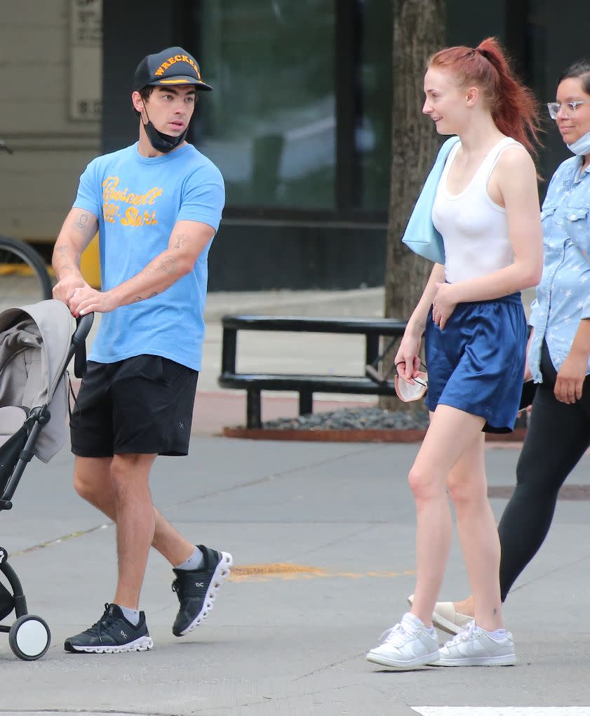 Sophie Turner and Joe Jonas take their daughter to the playground in New York, Sept. 21. - Credit: Splash News