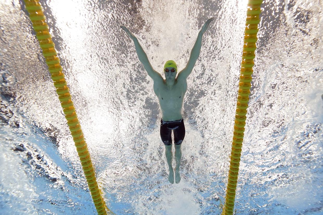 Australia's Brendon Smith swims to win the bronze medal in the 400-meter individual medley at the 2020 Summer Olympics, Sunday, July 25, 2021, in Tokyo.