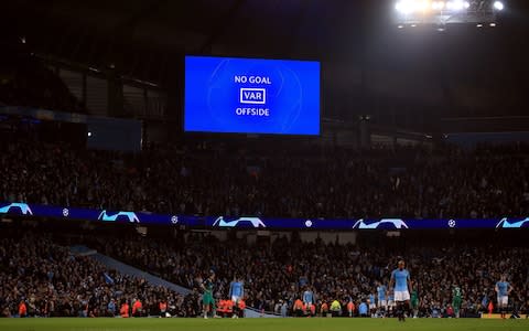 Man City were denied a route to the semi-final of the Champions League this season after a VAR decision - Credit: PA