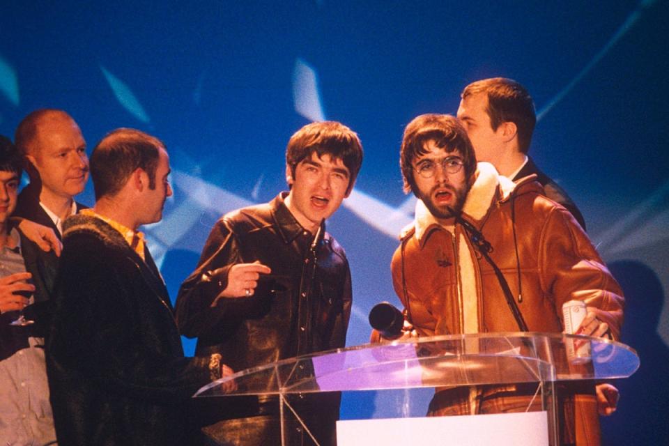 Old-school Oasis: Liam and Noel Gallagher got rowdy about their rivals in 1996 (Rex Features)