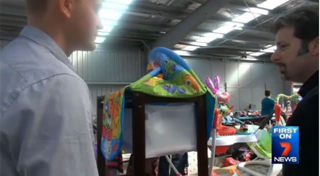 Consumer affairs inspectors are raiding markets for unsafe baby equipment. Photo: 7 News