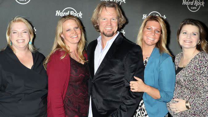 Mandatory Credit: Photo by KCR/REX/Shutterstock (5226427b)Sister Wives - Janelle, Christine, Kody Brown, Meri, RobynHard Rock Hotel&#39;s 25th Anniversary, Las Vegas, America - 10 Oct 2015.