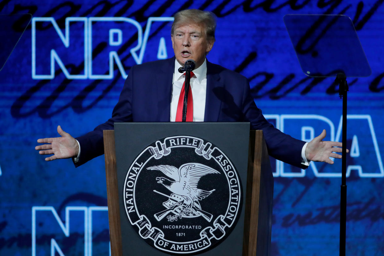 Trump Speaks at NRA Convention - Credit: Michael Wyke/AP Images