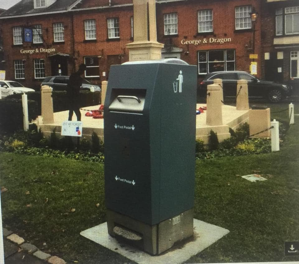 The positoning of a 'dalek' bin in a Buckinghamshire town has caused uproar in the local community. (Neil McDougall/Facebook)
