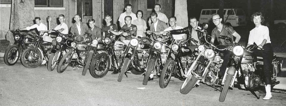 Members of the Two Wheel Gators Motorcycle Club on City Island around 1961.