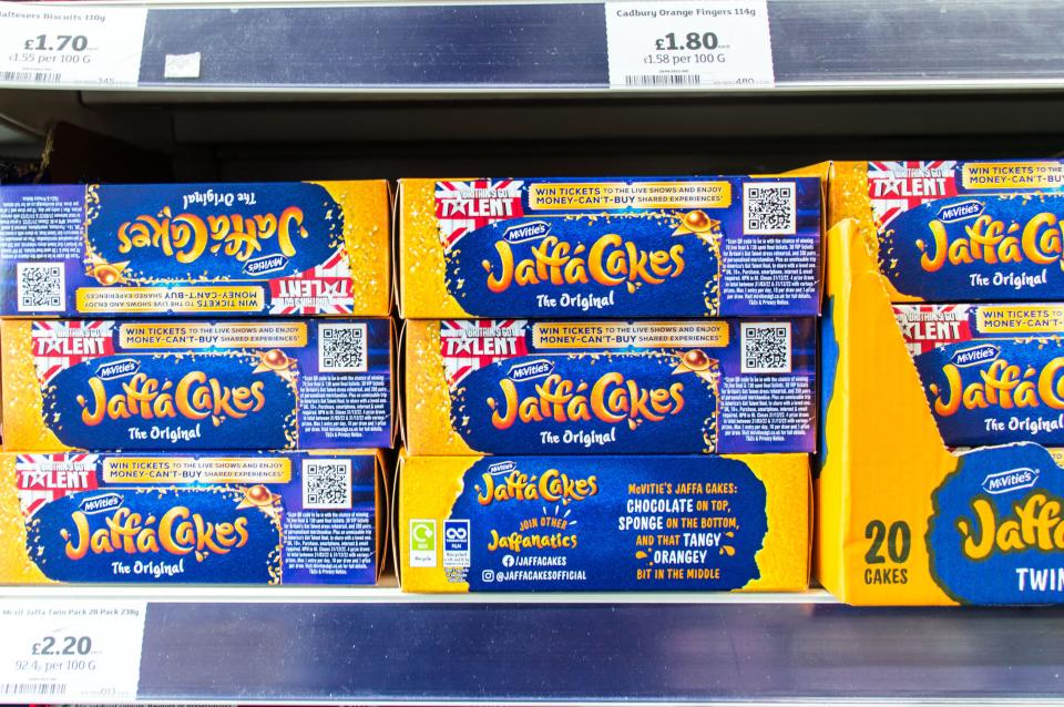 Jaffa Cakes boxes by McVities in store display VAT