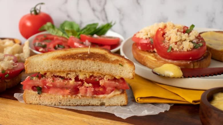 tomato sandwich and ingredients