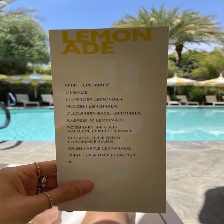 Pool drink menu