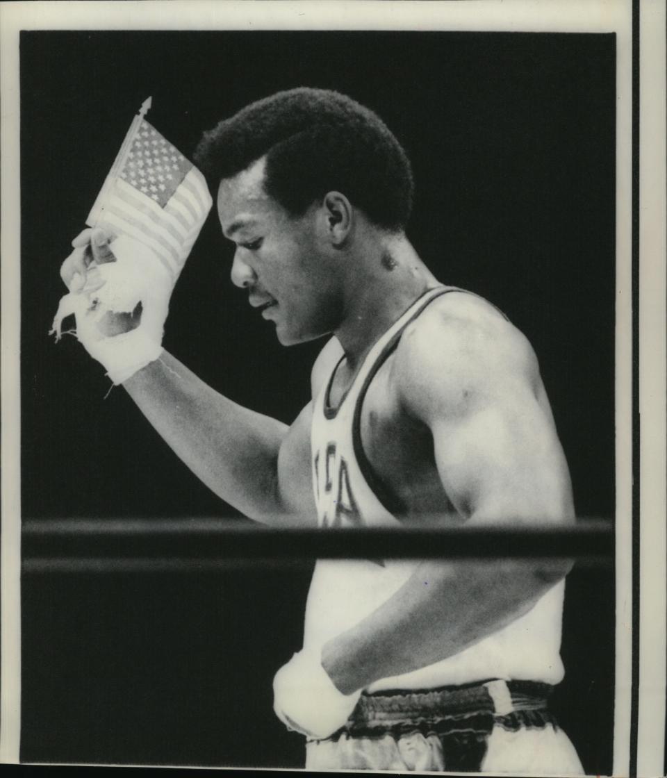 George Foreman of the United States won a gold medal in boxing at the 1968 Olympics in Mexico City.