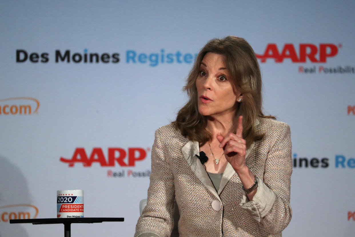 Democratic presidential candidate Marianne Williamson defended a tweet from last year in which she criticized antidepressants. (Photo: Justin Sullivan via Getty Images)