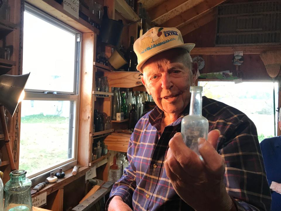 Cecil Whiteside, 99, collects coins, 100-year old milk bottles and other antique home goods and tools, such as a butter churn and brick laying tools. He loves to spend time in "Cecil's Museum," which he built to house hundreds of collectibles.