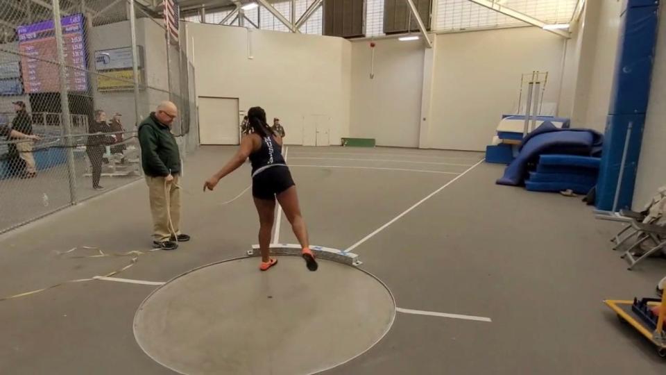 Medway's Charity Johnson placed second in the shot put on Saturday at the TVL Showcase in Roxbury.
