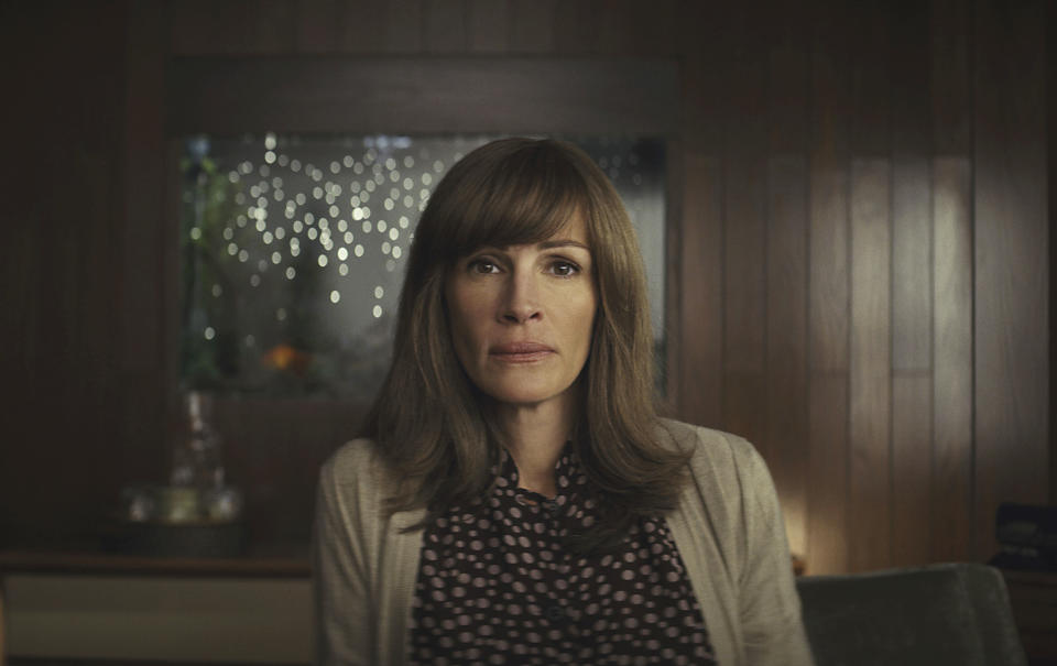 This image released by Amazon shows Julia Roberts in a scene from "Homecoming." On Thursday, Dec. 6, 2018, "Homecoming" was nominated for a Golden Globe award for best TV drama series. Roberts was also nominated for best actress in a drama series. The 76th Golden Globe Awards will be held on Sunday, Jan. 6. (Hilary B Gayle/Amazon via AP)