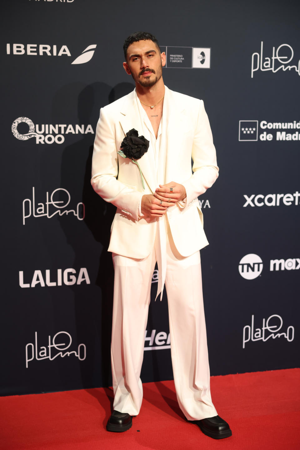 RIVIERA MAYA, MEXICO - APRIL 20: Alejandro Speitzer poses during the red carpet for the 11th edition of Premios Platino at Xcaret on April 20, 2024 in Riviera Maya, Mexico.  (Photo by Hector Vivas/Getty Images)