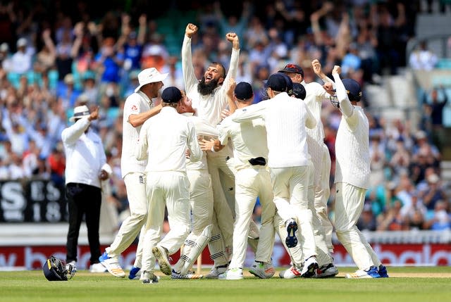 Moeen Ali, centre, memorably took a hat-trick against South Africa in 2017 (Nigel French/PA)