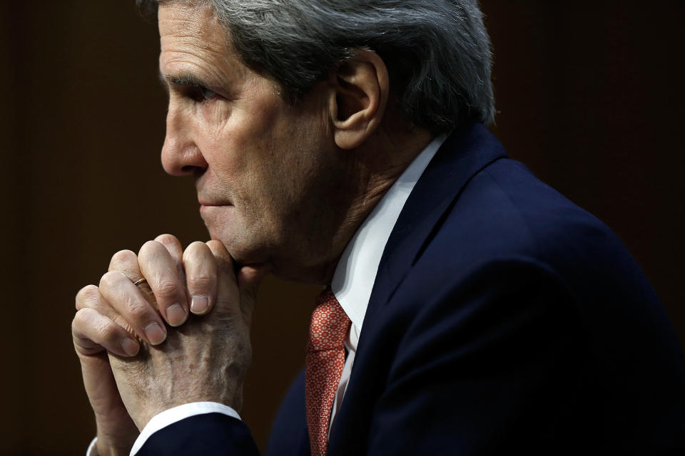 WASHINGTON, DC - MARCH 13:  U.S. Secretary of State John Kerry testifies before the Senate Appropriation Committee's State, Foreign Operations and Related Programs Subcommittee March 13, 2014 in Washington, DC. Kerry spoke on the situation in Ukraine during the hearing in addition to the fiscal year 2015 State Department budget request.  (Photo by Win McNamee/Getty Images)