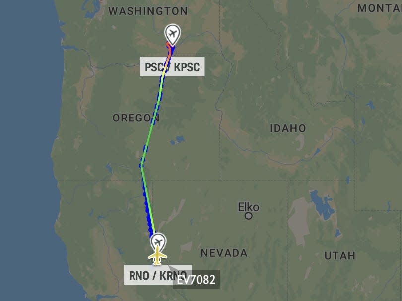 Aha! inaugural flight from Reno, Nevada to Pasco/Tri-Cities, Washington