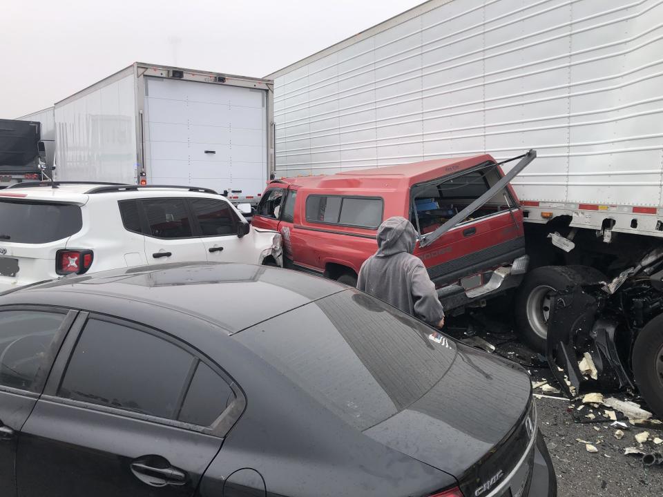 A massive pileup on Interstate 5 in Oregon on Wednesday, Oct. 19, 2022. / Credit: Oregon State Police