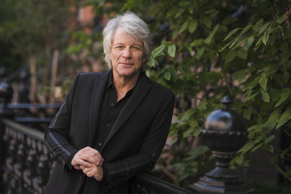 FILE - Jon Bon Jovi poses for a portrait in New York on Sept. 23, 2020 to promote his new album "2020". Hulu is streaming a four-part docuseries "Thank You, Good Night: The Bon Jovi Story," premiering April 26. (Photo by Drew Gurian/Invision/AP, File)