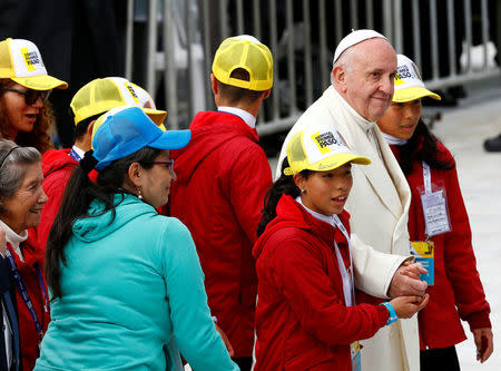 Pope Francis arrives for a holy mass at Simon Bolivar park in Bogota, Colombia September 7, 2017. REUTERS/Stefano Rellandini