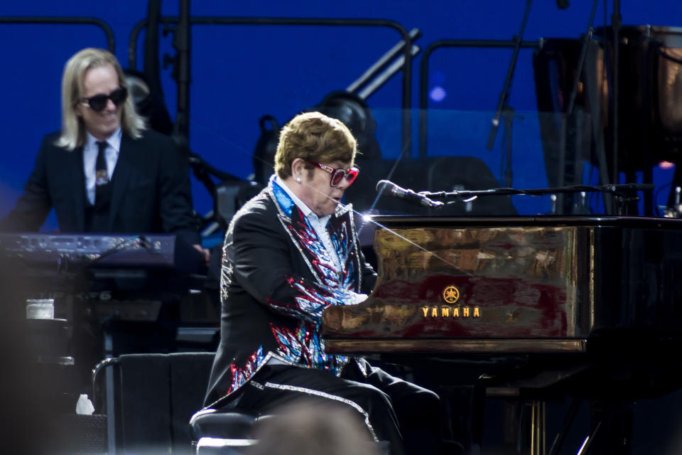 MELBOURNE, AUSTRALIA - JANUARY 13: (EDITORIAL USE ONLY. Image must not be used after January 12, 2024.) Elton John performs at AAMI Park on January 13, 2023 in Melbourne, Australia. (Photo by Naomi Rahim/Getty Images)