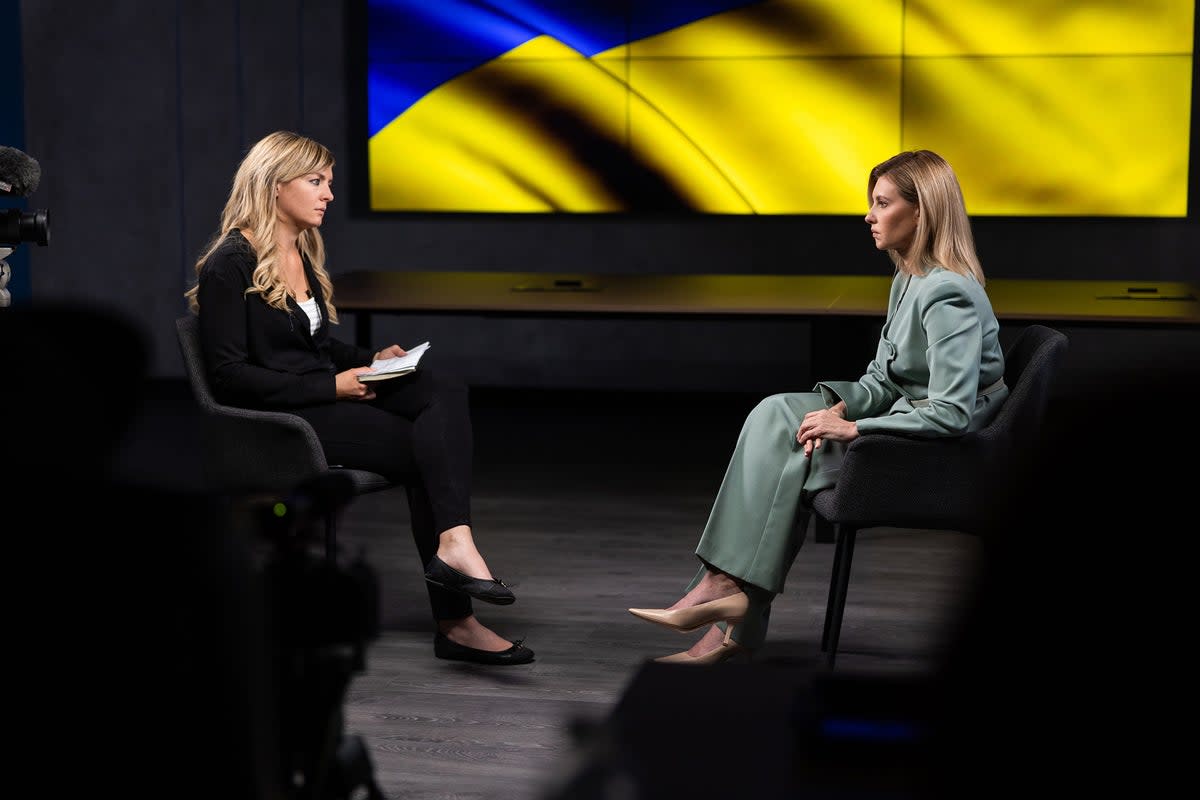 Mrs Zelenska, right, being interviewed by Bel Trew (Anton Kulakowskiy)