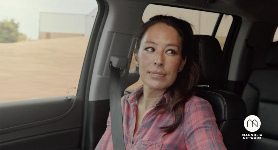 Joanna Gaines seems uncertain about her husband's latest scheme in a new promo. (Magnolia Network)