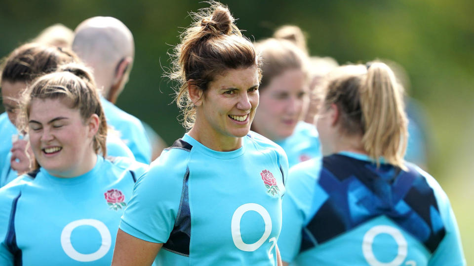England number eight Sarah Hunter at training Credit: Alamy