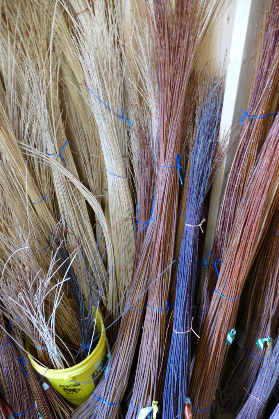 An assortment of dried and graded willow stands in bundles, tagged by species. Zieke and Lee incorporate home-grown materials into their own work and sell weavers to other artisans across the country. Recently, they supplied Willow for a Traditional Ways gathering on the shores of Lake Superior.