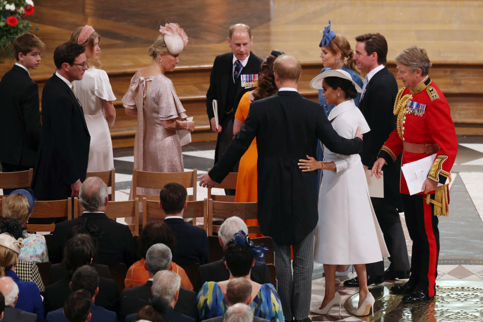 They were seen greeting other members of the royal family inside the church. (Getty Images)